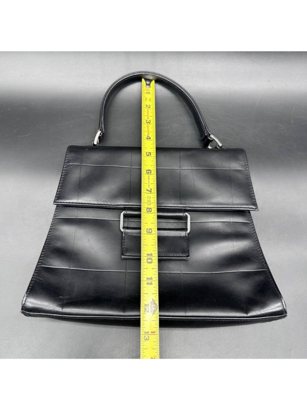 Vintage Purse Faux Leather Black Y2K Handbag Top Handle Silver Buckle Retro - Picture 16 of 16